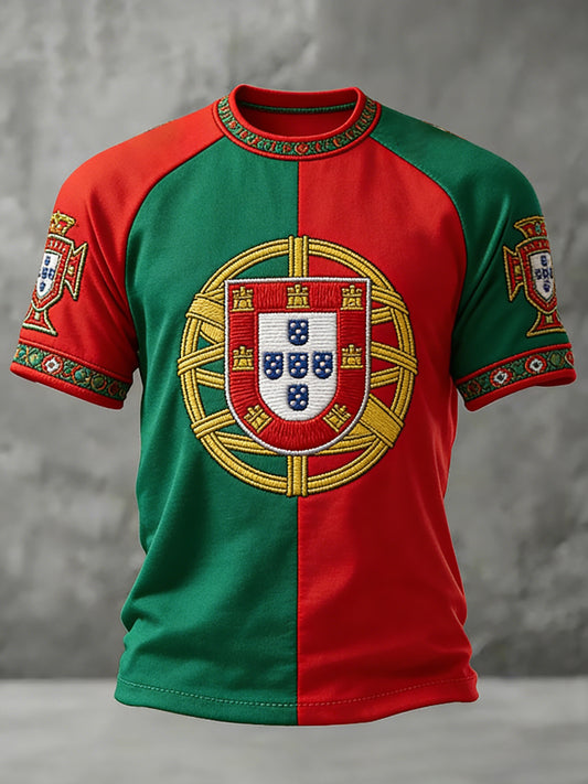 Futebol Português Masculino Estampado Casual camiseta de mangas curtas