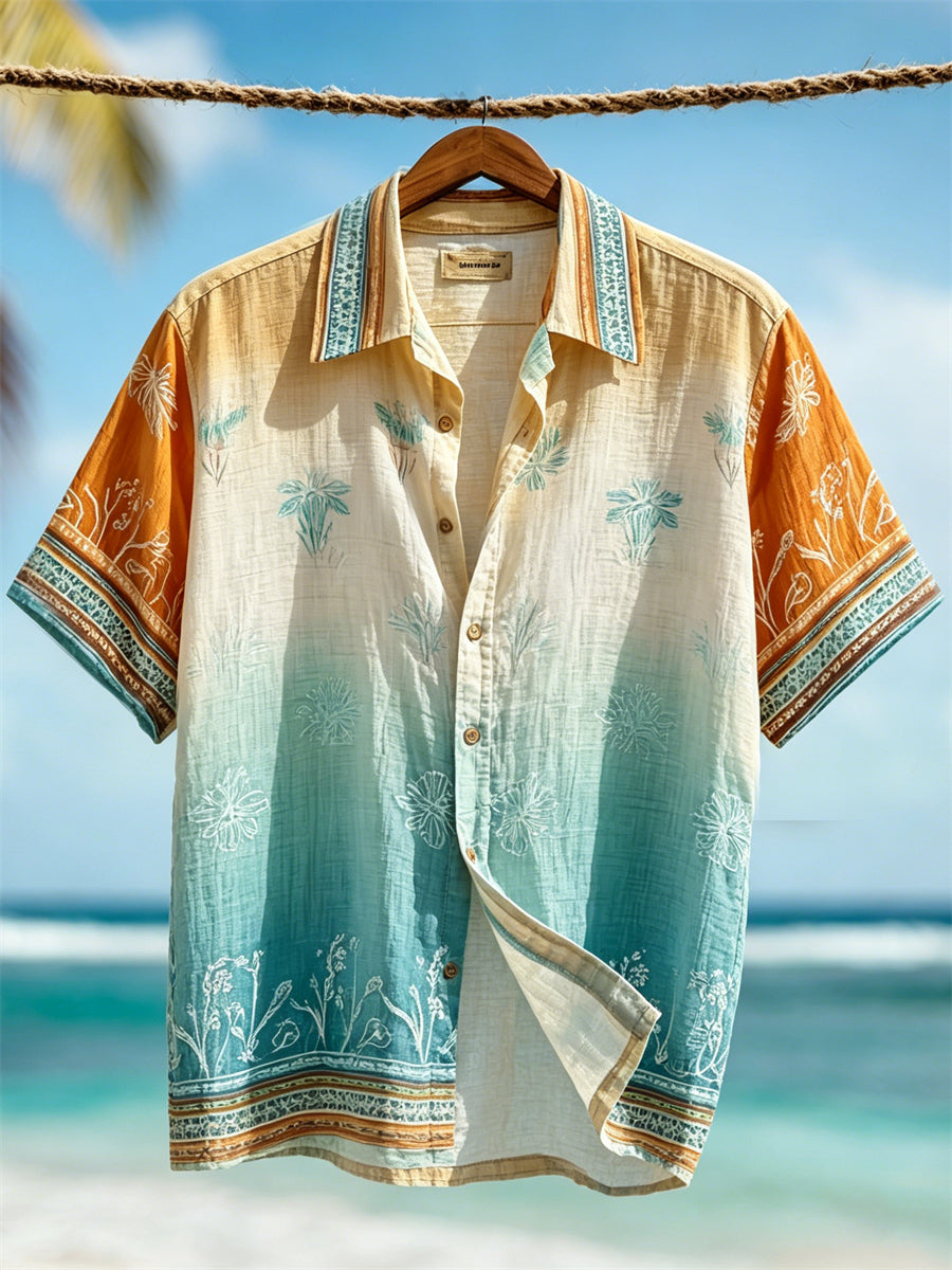Men's Vacation Beach Gradient Color Hawaii Style Short Sleeve Shirt