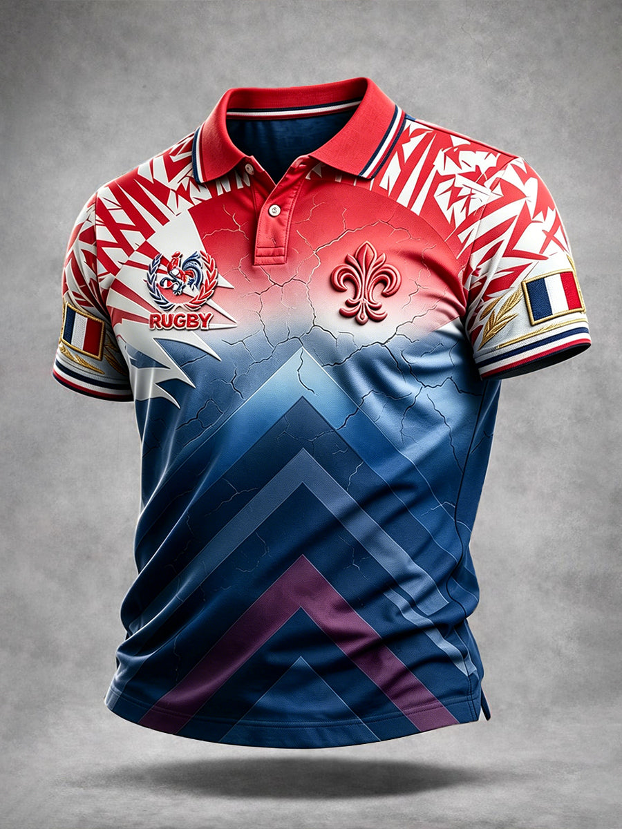 Polo décontracté imprimé en 3D French Rugby pour homme