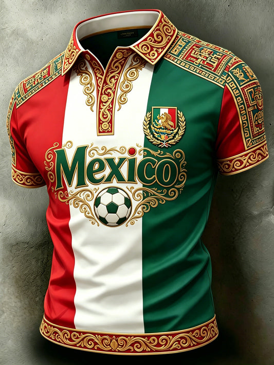 Polo de la impresión del arte que anima del partido de fútbol mexicano de los hombres