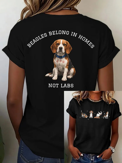 Women's Save The Beagles Print Round Neck T-shirt
