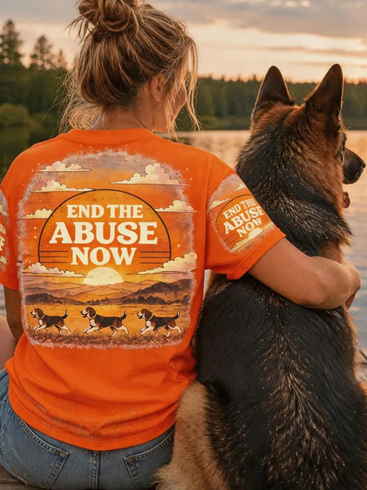 Women's Save The Beagles Print Round Neck T-shirt