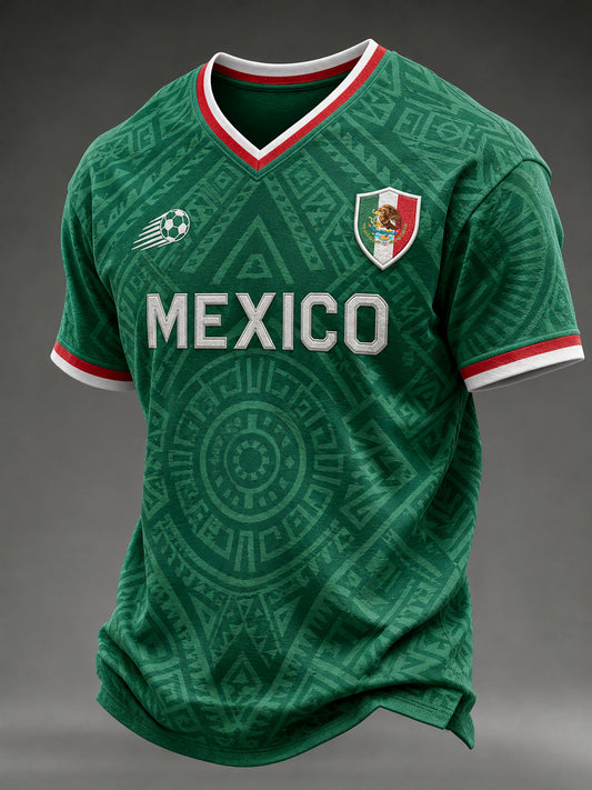 Camiseta de manga corta con cuello en V y estampado de fútbol para hombre