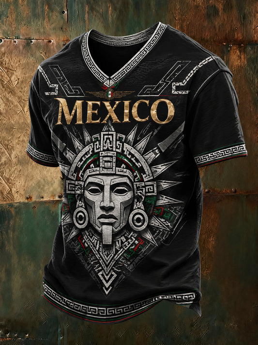 Camiseta estampada con arte de tótem azteca para el partido de fútbol mexicano masculino