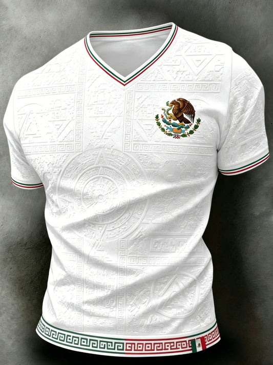 Camiseta estampada con arte de tótem azteca para el partido de fútbol mexicano masculino