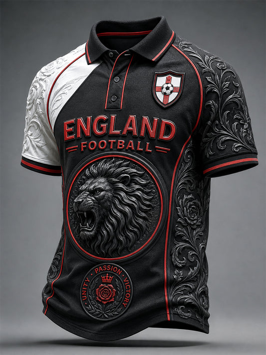 Men's Retro England Football Fan Art Print Casual Jersey