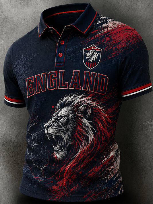 Men's Retro England Football Fan Art Print Casual Jersey