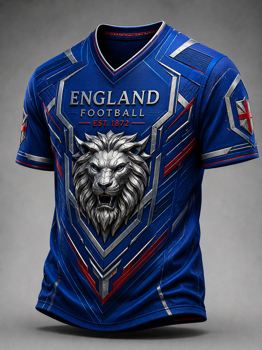 Men's Retro England Football Fan Art Print Casual Jersey