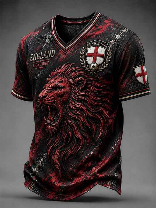 Men's Retro England Football Fan Art Print Casual Jersey