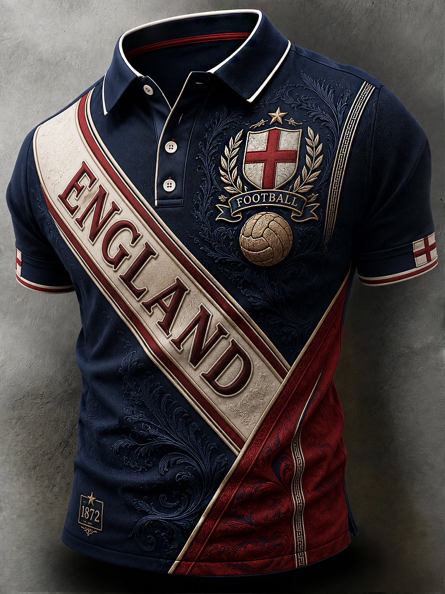 Retro English Football Fan Art Print Casual Polo Jersey