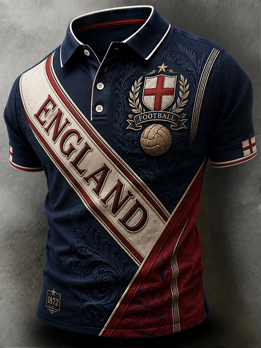 Retro English Football Fan Art Print Casual Polo Jersey