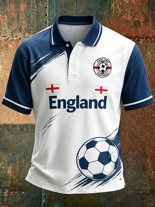 Men's Retro England Football Fan Art Print Casual Polo Shirt