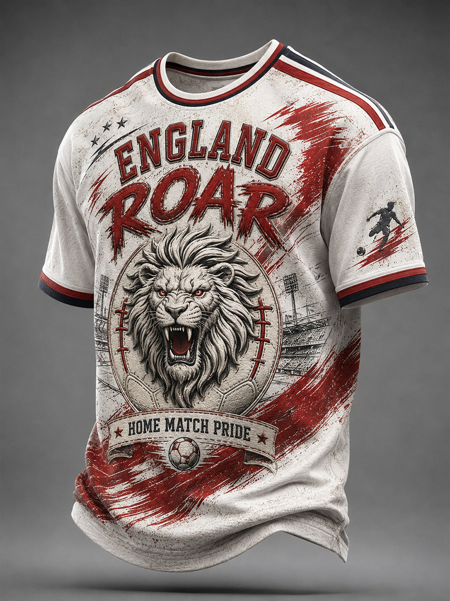 Men's Retro England Football Fan Art Print Casual Jersey
