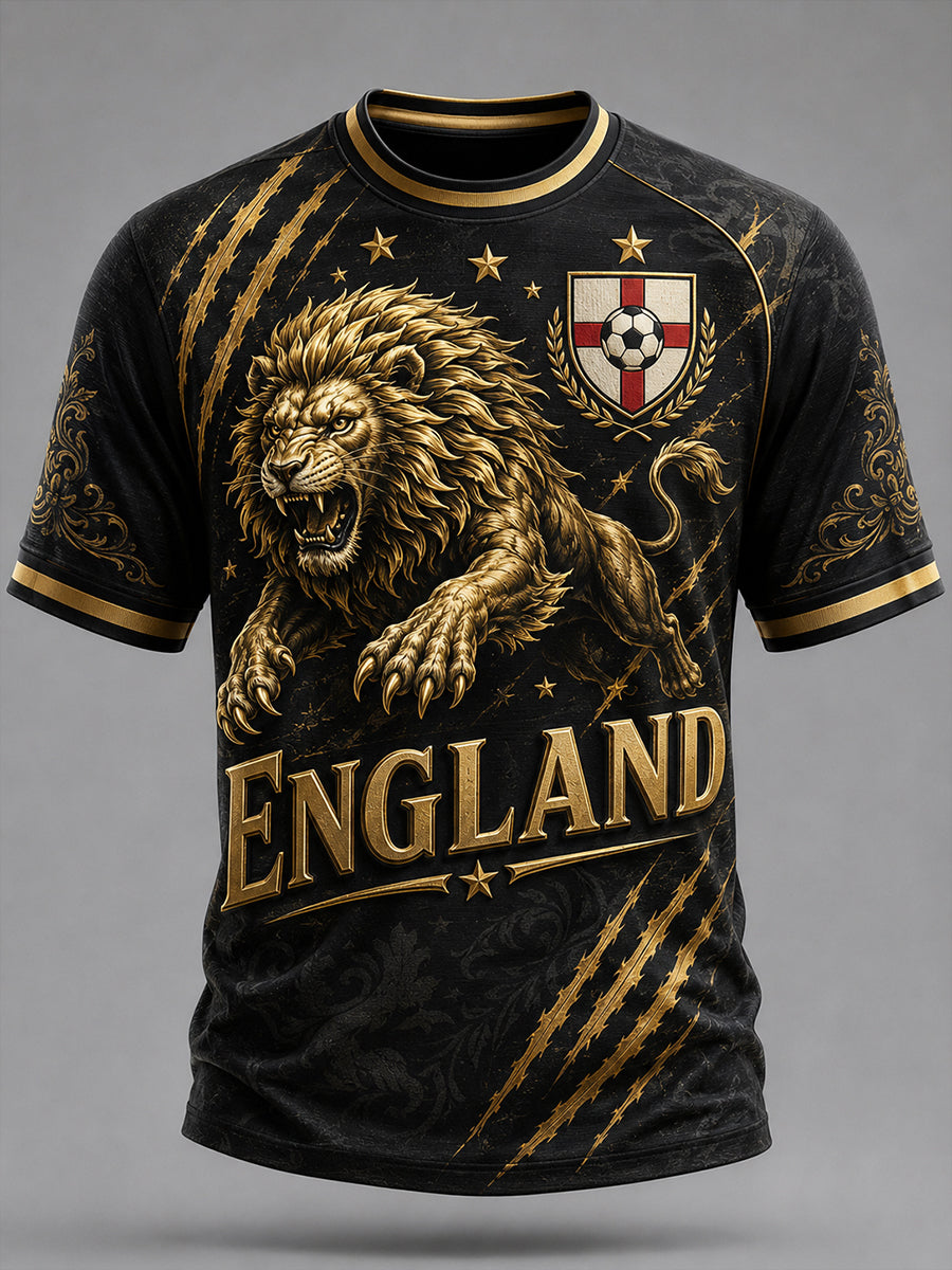 Men's Retro England Football Fan Art Print Casual Jersey