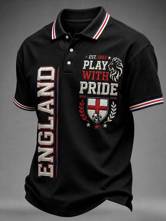Retro English Football Fan Art Print Casual Polo Jersey