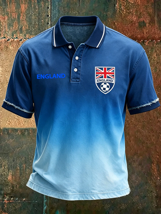 Men's Retro England Football Fan Art Print Casual Polo Shirt