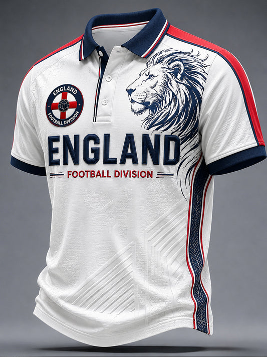 Retro English Football Fan Art Print Casual Polo Jersey