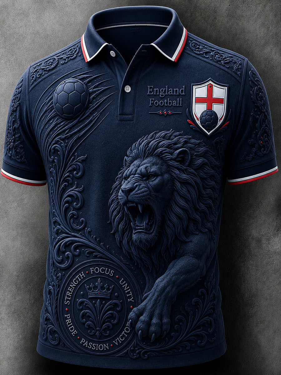 Retro English Football Fan Art Print Casual Polo Jersey