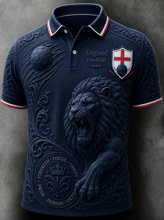 Retro English Football Fan Art Print Casual Polo Jersey