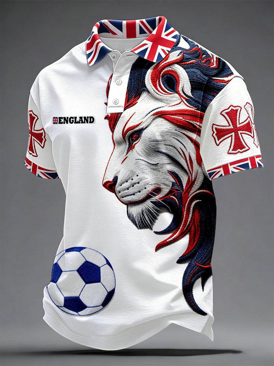 Men's British Football Lion Embroidered Casual Unisex T-shirt