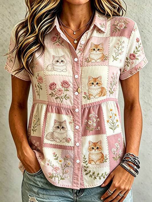 Women's Cat Art Print Casual Shirt