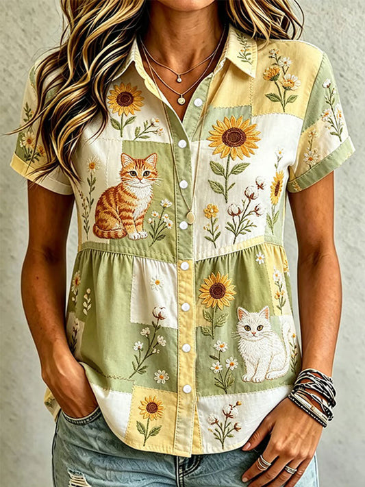 Women's Cat Art Print Casual Shirt