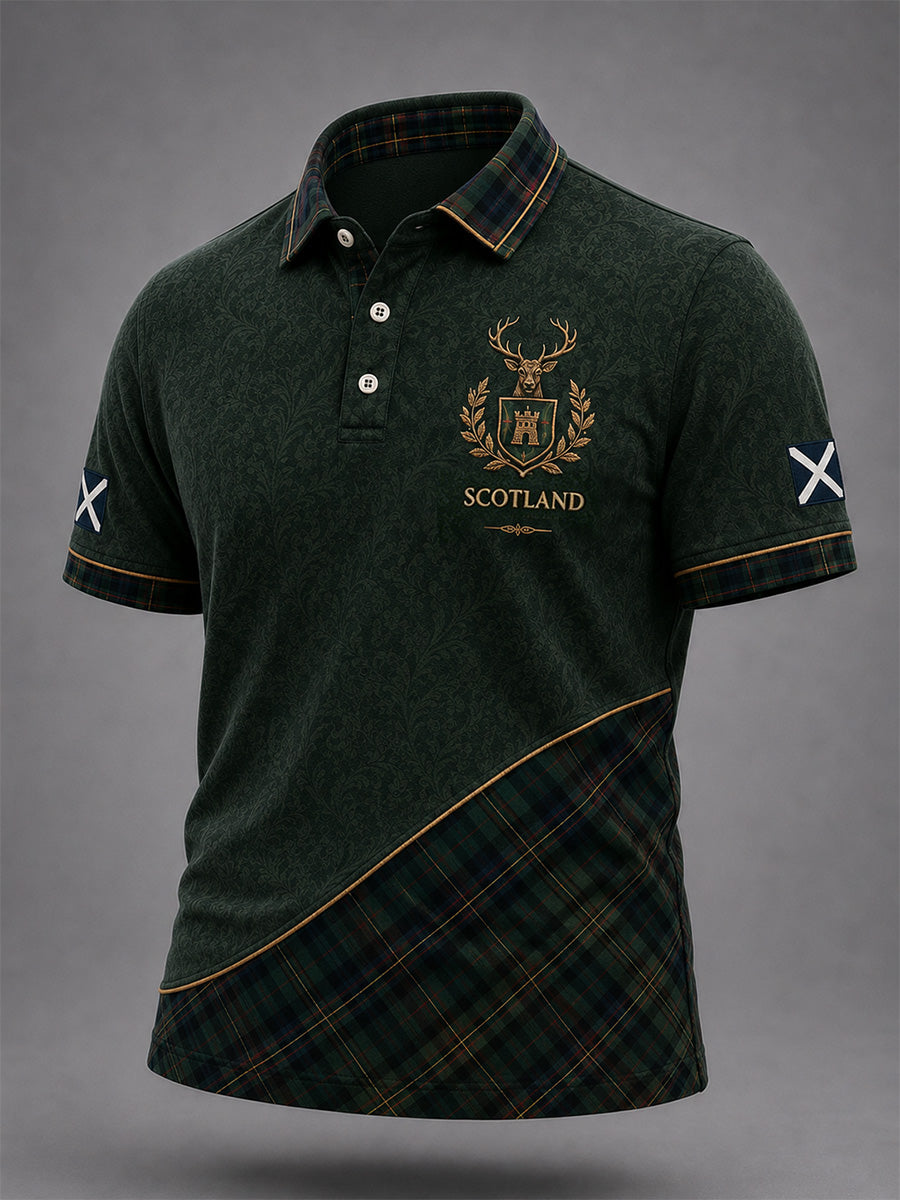 Men's Scottish Plaid Print Casual Polo