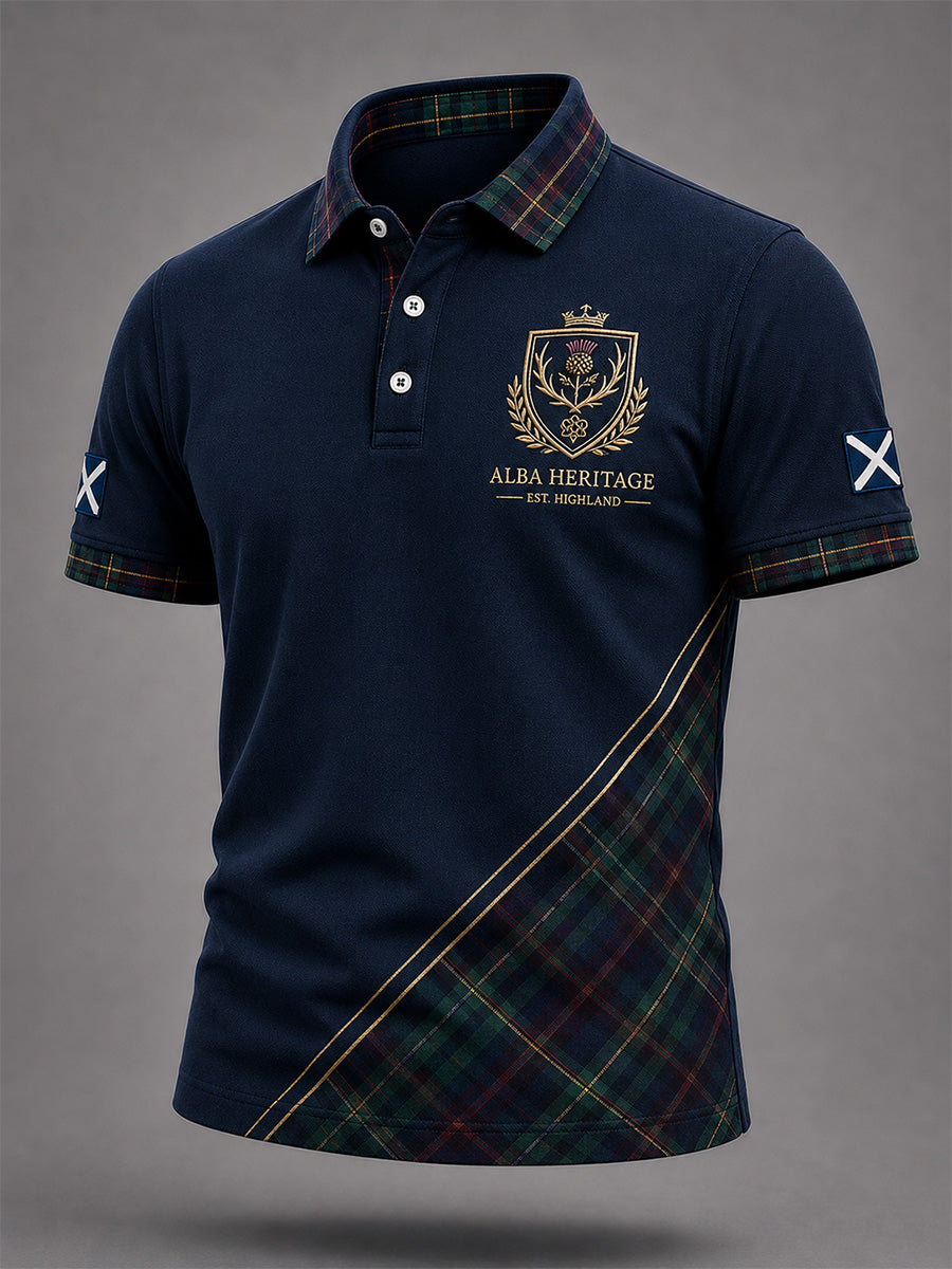 Men's Scottish Plaid Print Casual Polo