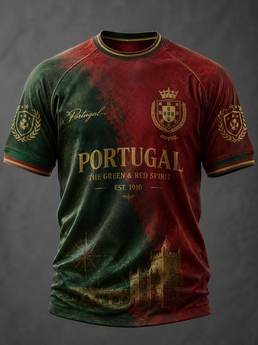 Camiseta masculina casual de manga curta com estampa de futebol português