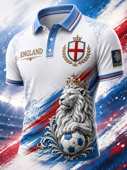 Retro England Football Fan Art Print Casual Polo Shirt