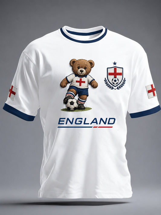 Vintage British Paddington Bear Soccer Art Print Casual T-Shirt