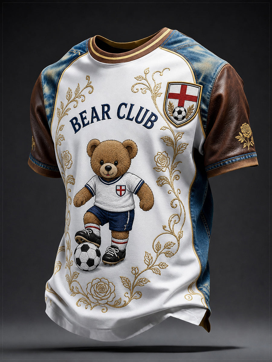 Vintage British Paddington Bear Soccer Art Print Casual T-Shirt