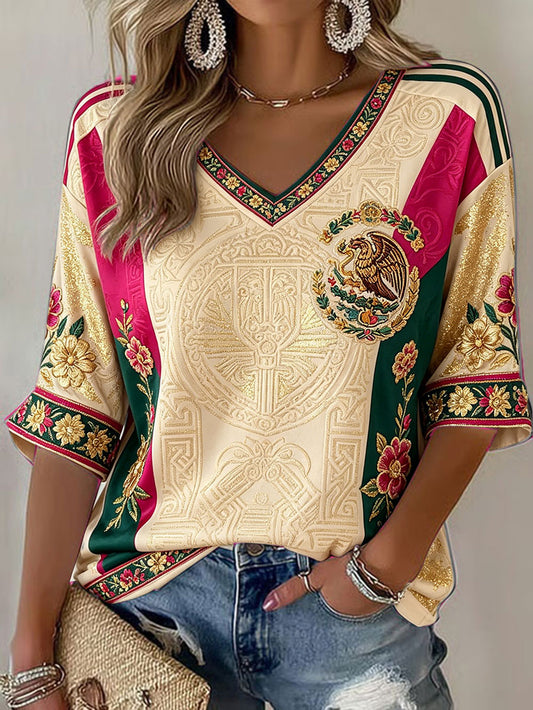 Camiseta estampada con diseño artístico para amantes del fútbol mexicano, para mujer