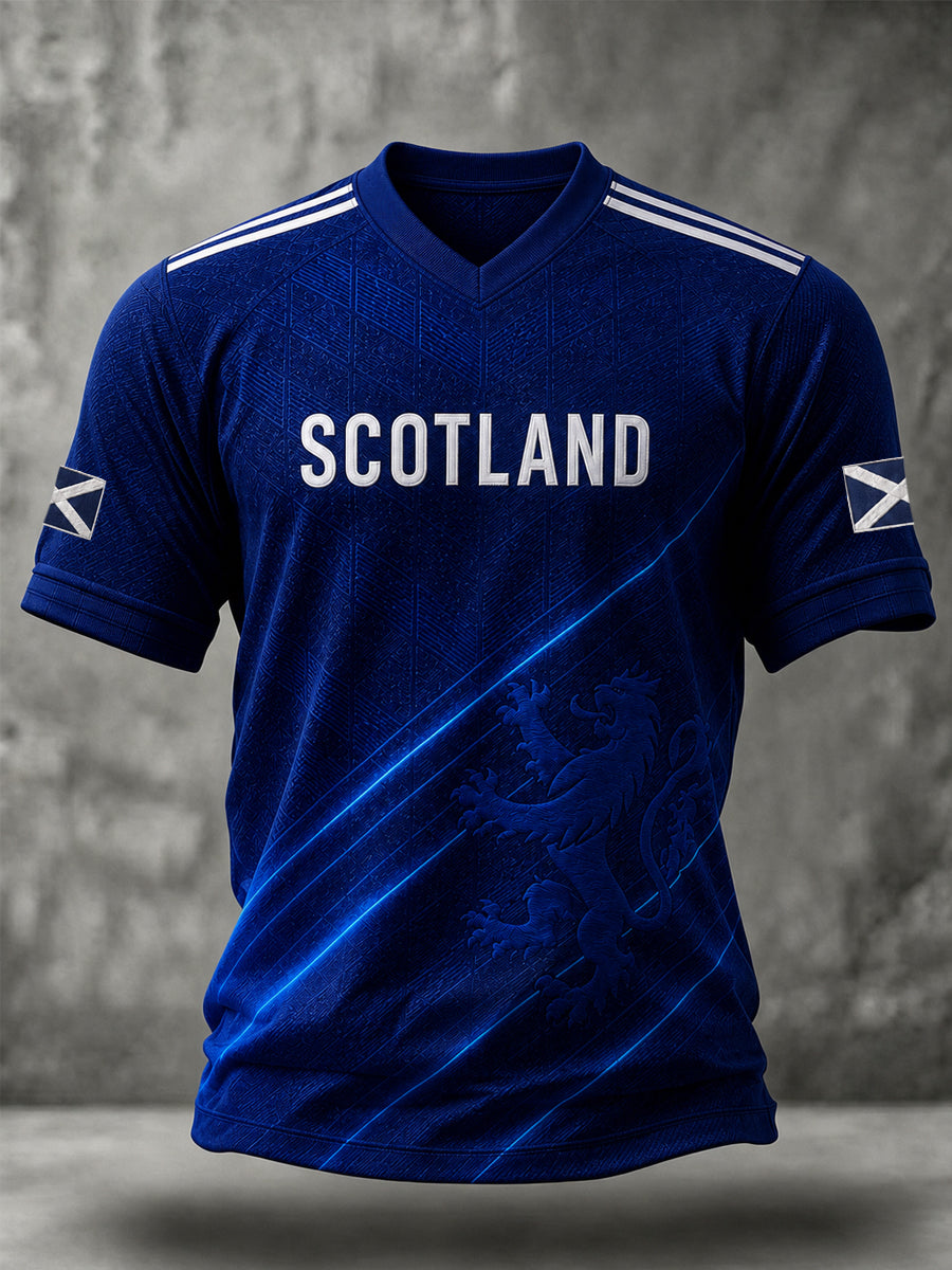 Men's Scotland Art Printed V-neck Short Sleeve T-shirt