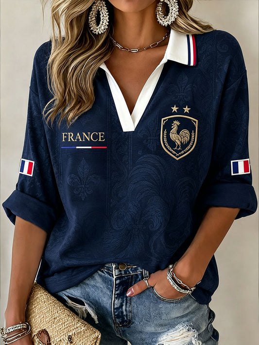 T-shirt femme France Football à manches mi-longues et col en V