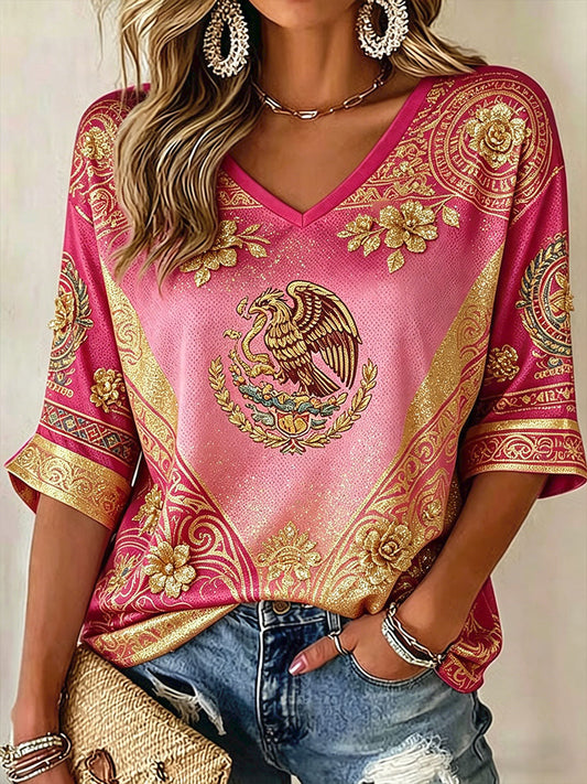 Camiseta estampada con diseño artístico para amantes del fútbol mexicano, para mujer