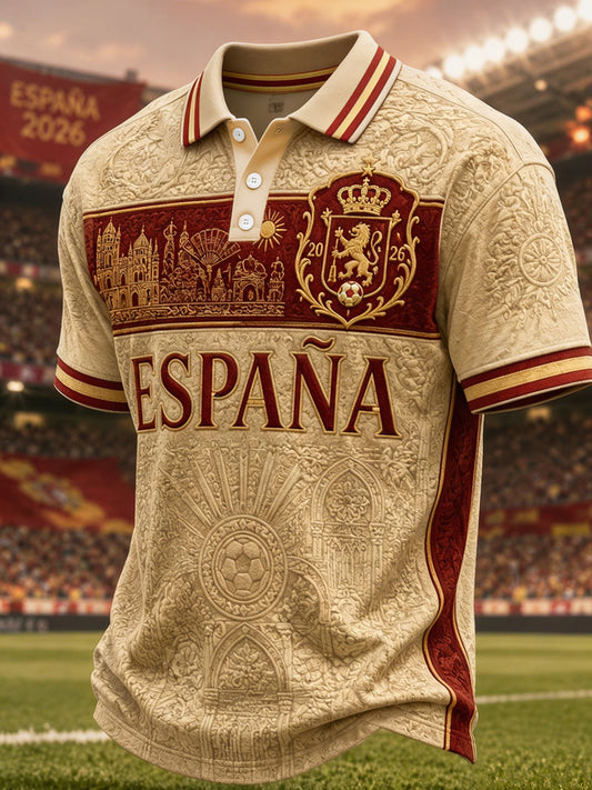 Polo casual estampado para hombres, regalo ideal para aficionados al fútbol