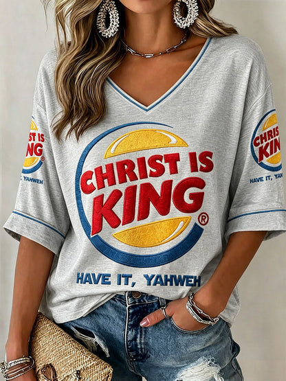 Women's "Christ Is King" V-Neck T-Shirts