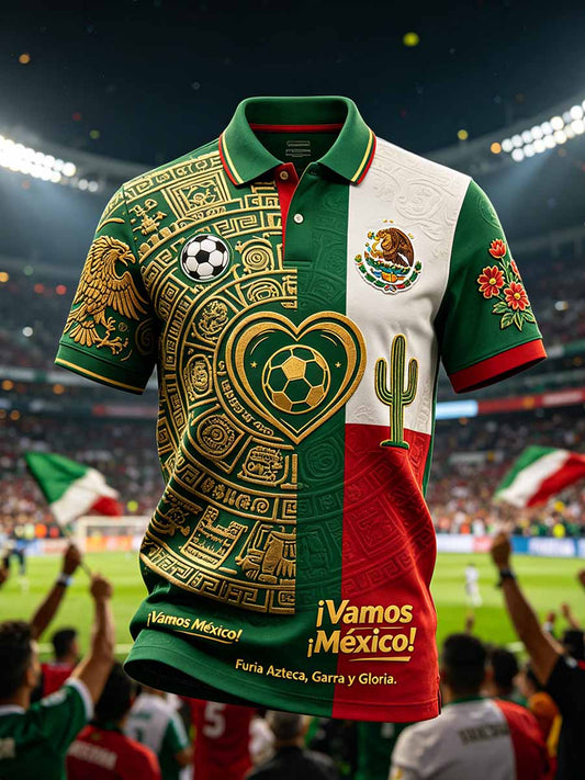 Polera polo de moda para hombre con estampado de fútbol mexicano