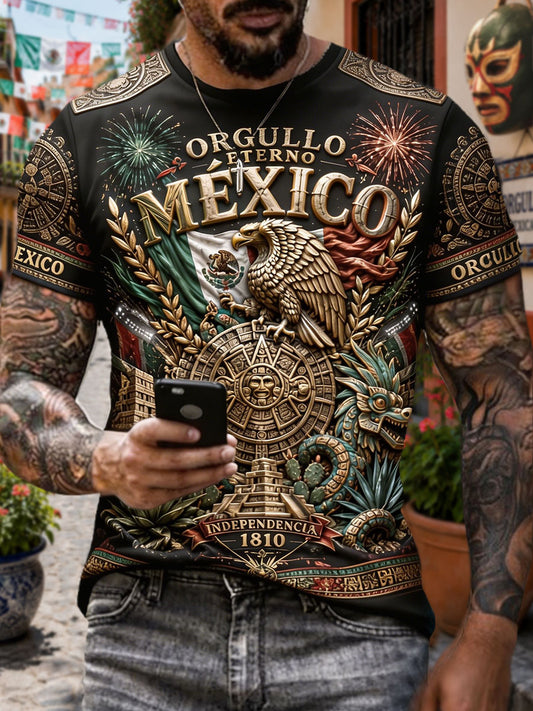 Camiseta estampada con arte mexicano para hombre