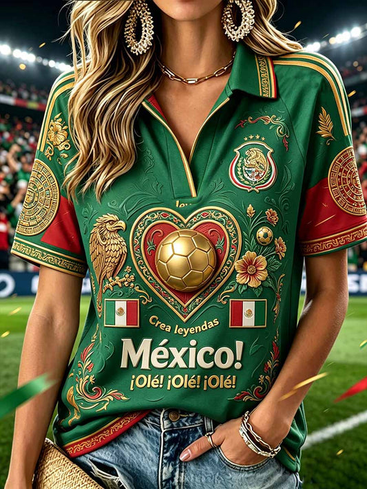Polo con estampado de fútbol mexicano de moda para mujer