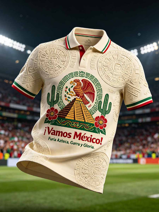 Polo con estampado de fútbol de México de moda para hombre