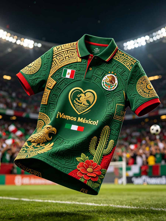 Polera polo de moda para hombre con estampado de fútbol mexicano