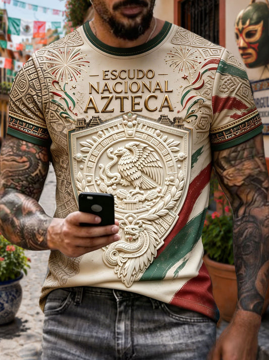 Camiseta estampada con arte mexicano para hombre