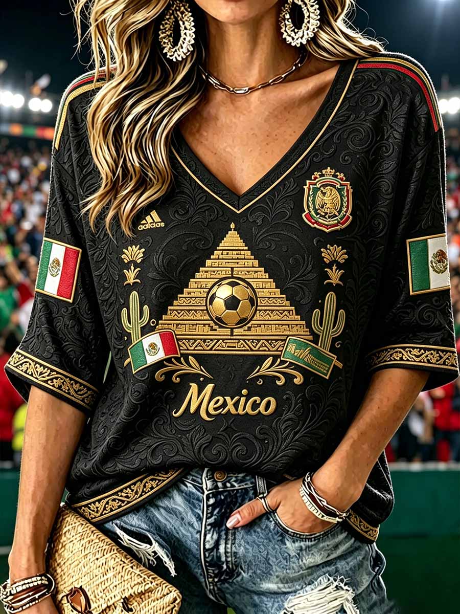 Camiseta con estampado de fútbol mexicano de moda para mujer