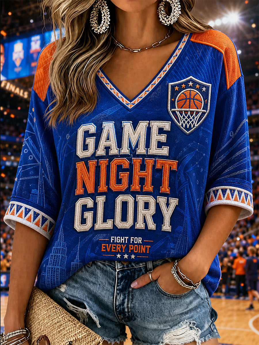 Women's Gift For Basketball Fans Print Casual V-Neck Tee
