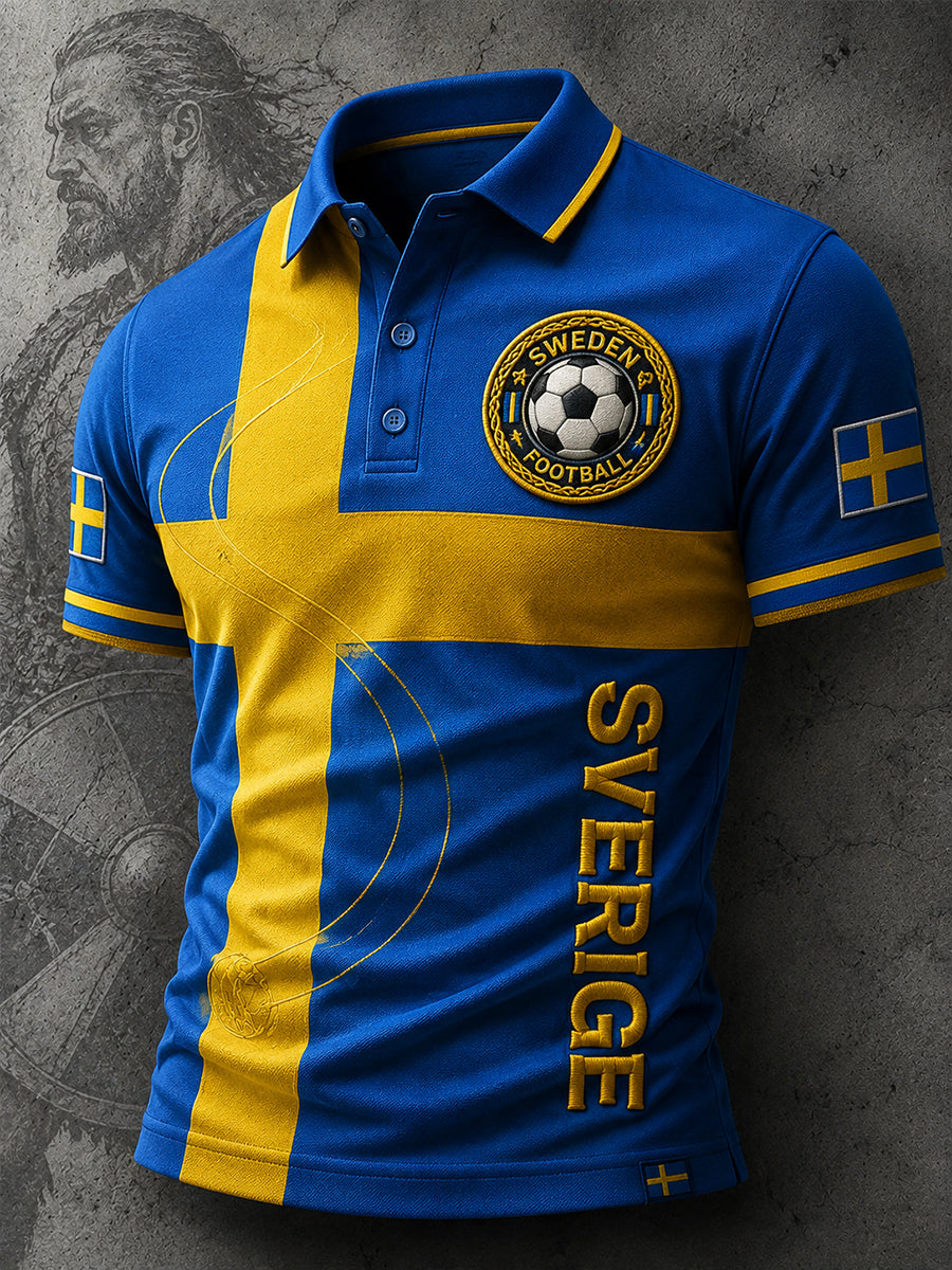 Herr Retro Svensk fotbollsfläkt konst Skriv ut Casual Polo tröja