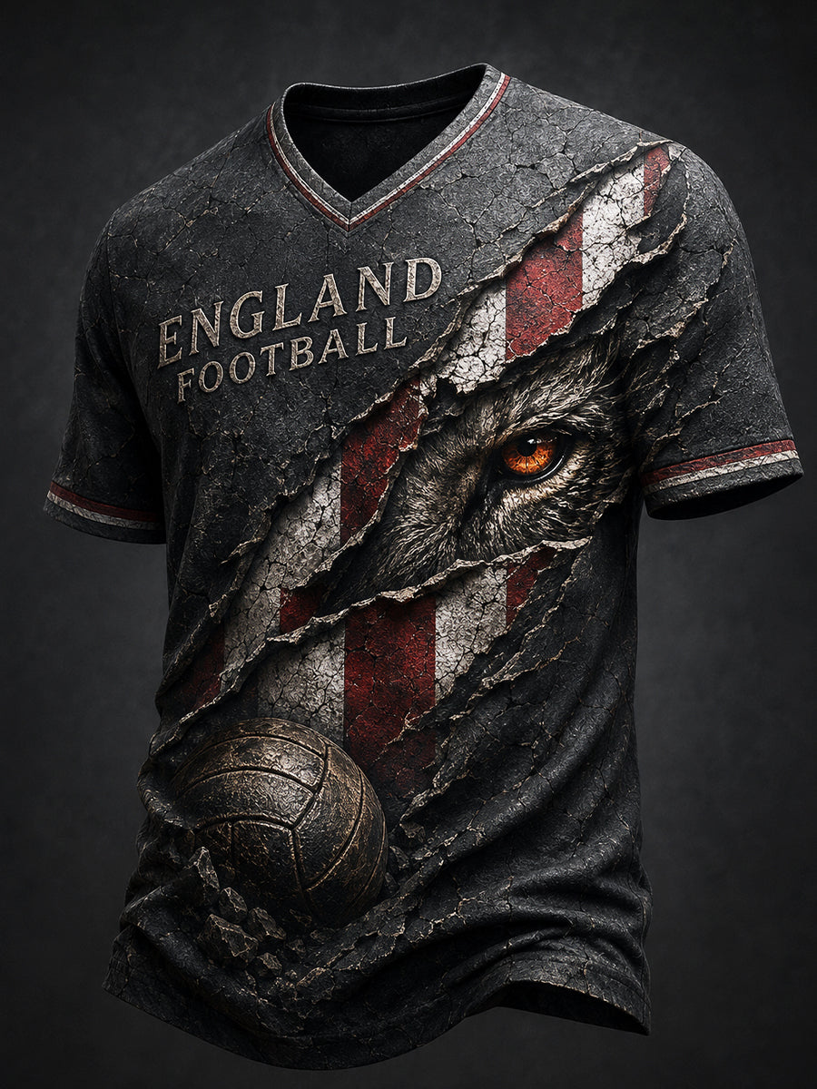 Retro England Football Fan Art Print Casual T-Shirt