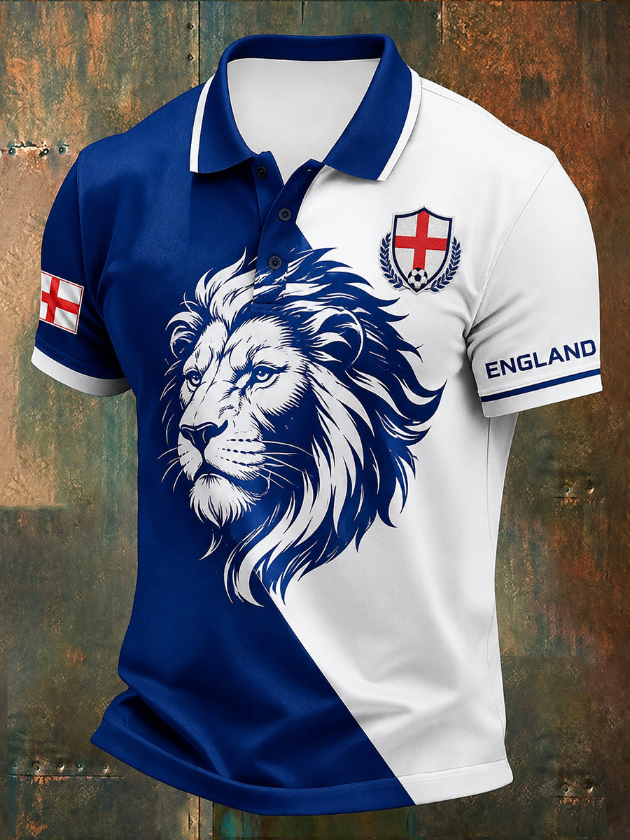 Retro England Football Fan Art Print Casual Polo Shirt
