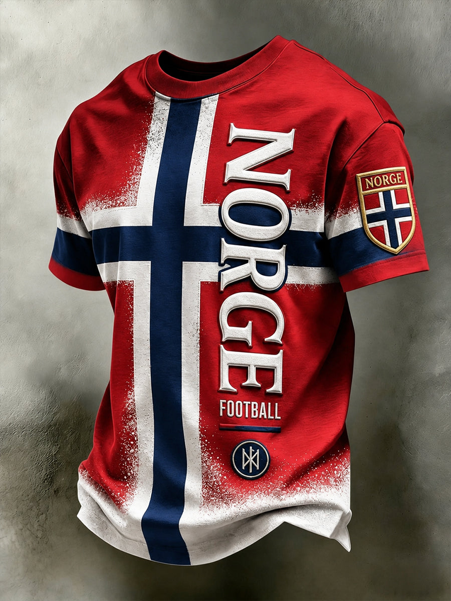 Retro Nordic Style Norway Football Fan Art Print Casual Jersey